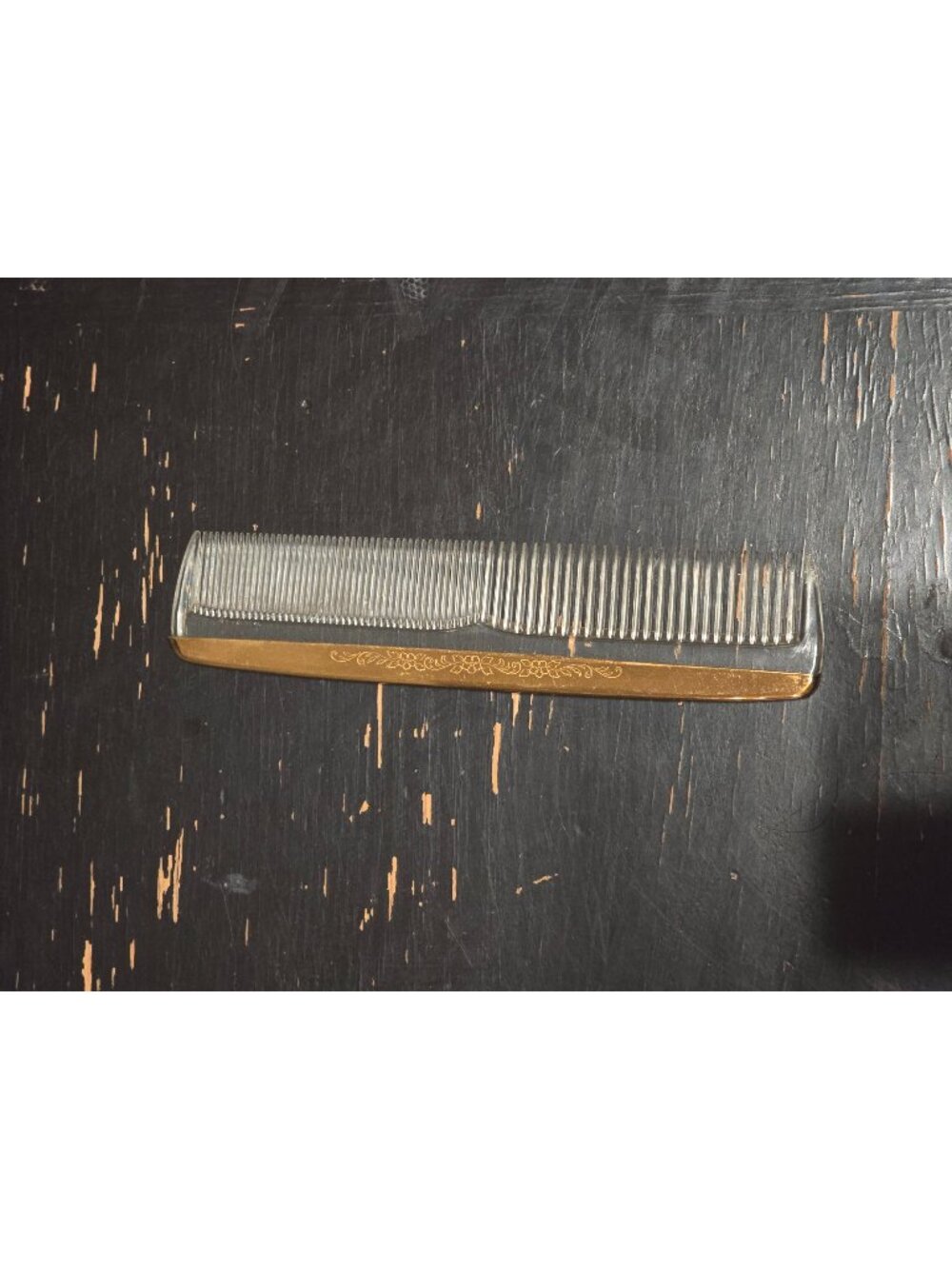 Vintage Clear Lucite Comb Gold Tone Floral Vanity Hair Comb Retro